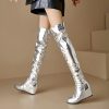 Causal Side Zipper Round Toe Street Style Height Increasing Knee High Boots