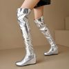 Causal Side Zipper Round Toe Street Style Height Increasing Knee High Boots - Image 3