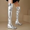 Causal Side Zipper Round Toe Street Style Height Increasing Knee High Boots - Image 7