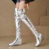 Causal Side Zipper Round Toe Street Style Height Increasing Knee High Boots - Image 2
