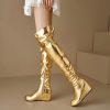 Causal Side Zipper Round Toe Street Style Height Increasing Knee High Boots - Image 11