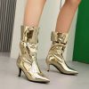 Causal Solid SLIP-ON pointed patent leather high-heeled oversized short boots - Image 5