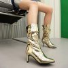 Causal Solid SLIP-ON pointed patent leather high-heeled oversized short boots - Image 4