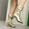 Causal Solid SLIP-ON pointed patent leather high-heeled oversized short boots - Image 9