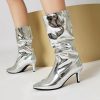 Causal Solid SLIP-ON pointed patent leather high-heeled oversized short boots - Image 12