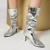 Causal Solid SLIP-ON pointed patent leather high-heeled oversized short boots - Image 13