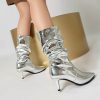 Causal Solid SLIP-ON pointed patent leather high-heeled oversized short boots - Image 14