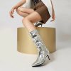 Causal Solid SLIP-ON pointed patent leather high-heeled oversized short boots - Image 10