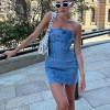 Causal Solid Strapless Sheath Party Street Style Jeans Tube Backless Bodycon Mini Dress - Image 3
