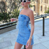 Causal Solid Strapless Sheath Party Street Style Jeans Tube Backless Bodycon Mini Dress - Image 4