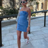 Causal Solid Strapless Sheath Party Street Style Jeans Tube Backless Bodycon Mini Dress - Image 2
