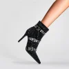 Crystal Microfiber Rivet Pointed Toe Zippers High Thin Heels Ankle Boots - Image 3