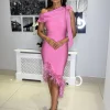 Diagonal Collar Bow One Shoulder Irregular Feathers Evening Party Bodycon Bandage Dresses - Image 3