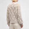Diamond plaid hollow crochet jacquard round neck knitted wool cashmere loose cotton sweater tops - Image 2