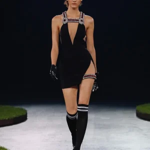 Elegant Deep V Neck Sleeveless Diamond Cutout Design Bodycon Bandage Mini Dress