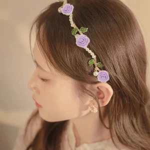 Elegant Rose Pearl Decorated Alloy Hoop Headband