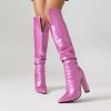 Elegant SLIP-ON pointed oversized high heeled long over knee spike boots - Image 17
