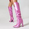 Elegant SLIP-ON pointed oversized high heeled long over knee spike boots - Image 16