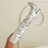 Elegant SLIP-ON pointed oversized high heeled long over knee spike boots - Image 14