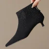 Elegant crystal decoration back zip natural suede leather kitten heel evening ankle boots - Image 11