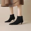 Elegant crystal decoration back zip natural suede leather kitten heel evening ankle boots - Image 5