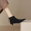 Elegant crystal decoration back zip natural suede leather kitten heel evening ankle boots - Image 7
