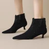 Elegant crystal decoration back zip natural suede leather kitten heel evening ankle boots - Image 3