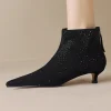 Elegant crystal decoration back zip natural suede leather kitten heel evening ankle boots - Image 10