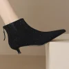 Elegant crystal decoration back zip natural suede leather kitten heel evening ankle boots - Image 9