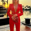Formal Cutout Slim Fit Jacket Long Sleeve Blazer Two Piece Suit - Image 5