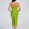 Hollow Out Diamonds One Shoulder Mesh Patchwork Evening Party Bodycon Bandage Midi Dress - Image 7
