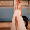 Lace Cut Out A-Line With Train Backless Short Sleeves V-Neck Wedding Dress