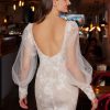 Lace Solid Backless V-Neck Long Sleeves Sheath Short Bridal Wedding Dresses - Image 2
