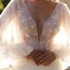 Lace V-Neck Long Sleeves Sheath Natural Waist Stretch Crepe Short Bridal Short Wedding Dress - Image 3