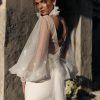 Lace V-Neck Long Sleeves Sheath Natural Waist Stretch Crepe Short Bridal Short Wedding Dress - Image 4