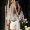 Lace V-Neck Long Sleeves Sheath Natural Waist Stretch Crepe Short Bridal Short Wedding Dress - Image 5