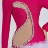Mesh Patchwork Diamonds Long Sleeve Tierred Evening Party Bodycon Mini Bandage Dresses - Image 5