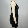 Pearl Beading Feathers Sleeveless V-Neck Nightclub Party Bodycon Mini Dress - Image 4