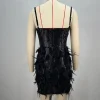 Pearl Beading Feathers Sleeveless V-Neck Nightclub Party Bodycon Mini Dress - Image 5