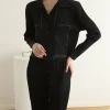 Pleated Lapel Full Sleeve Top And Pencil Pants Elegant Solid Sets - Image 2