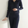 Pleated Lapel Full Sleeve Top And Pencil Pants Elegant Solid Sets - Image 8