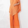 Pleated Set Piece Irregular Losse Round Collar Elegant And Vintage Top And Leg Trousers - Image 13