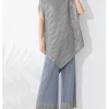Pleated Set Piece Irregular Losse Round Collar Elegant And Vintage Top And Leg Trousers - Image 7