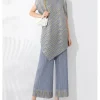 Pleated Set Piece Irregular Losse Round Collar Elegant And Vintage Top And Leg Trousers - Image 6