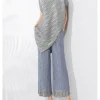 Pleated Set Piece Irregular Losse Round Collar Elegant And Vintage Top And Leg Trousers - Image 9