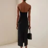 Diamonds Strapless V Neck Sleeveless Backless Shiny Party Bodycon Bandage Midi Dresses - Image 6