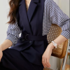 Striped Two Piece Elegant And Vintage Set Slim Belted  Blazers Outfits - Image 7
