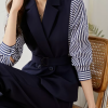 Striped Two Piece Elegant And Vintage Set Slim Belted  Blazers Outfits - Image 6