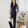 Striped Two Piece Elegant And Vintage Set Slim Belted  Blazers Outfits - Image 4