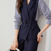 Striped Two Piece Elegant And Vintage Set Slim Belted  Blazers Outfits - Image 3